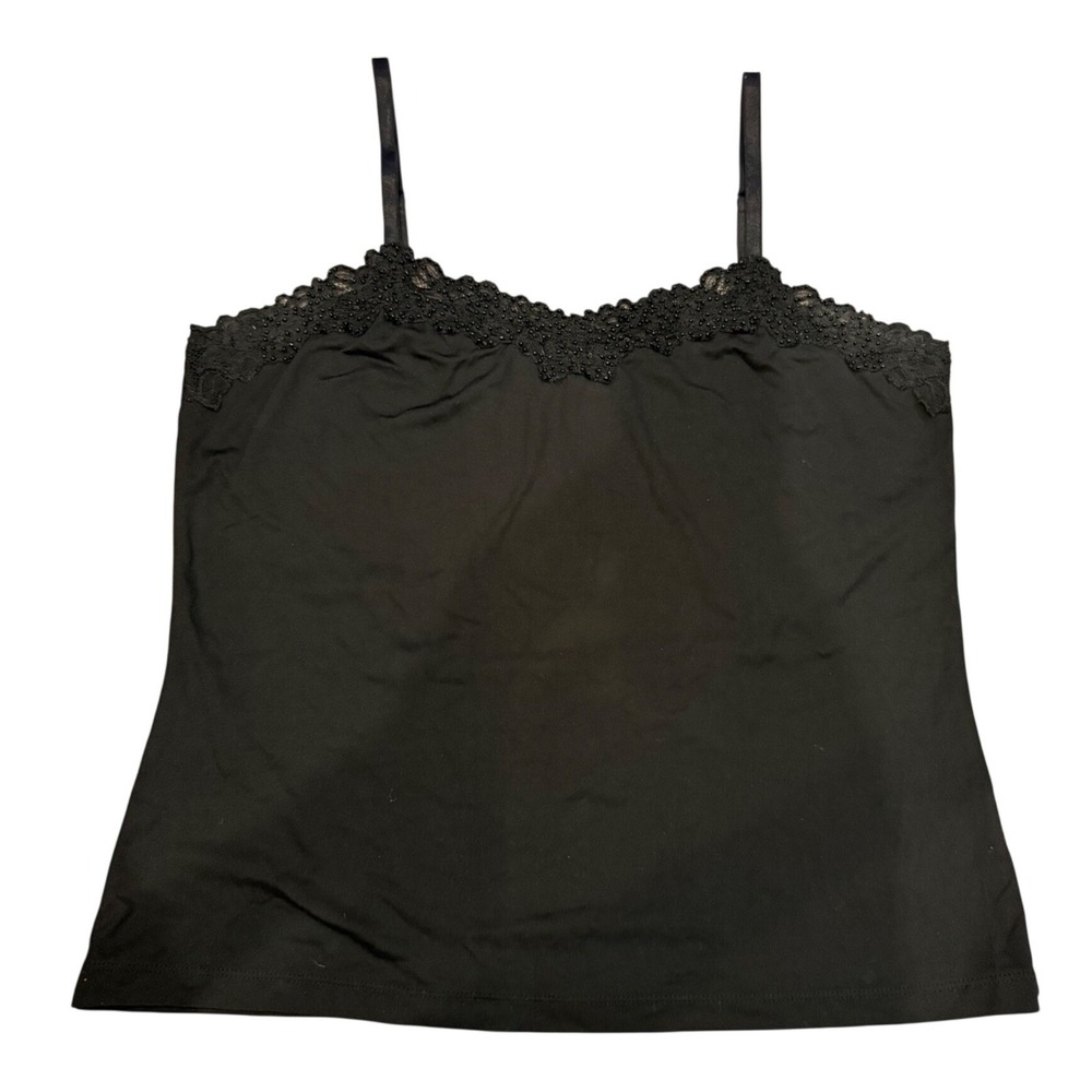 Y2K Black Beaded Lace Trim Camisole Tank Top